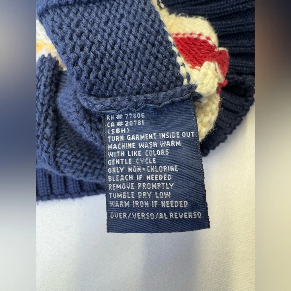 VTG Tommy Hilfiger Cable Knit navy Sweater mens sz Large 90s Y2K‎ striped rugby